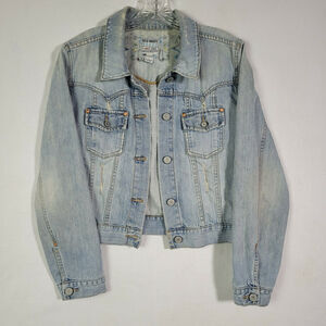 Old Navy Womens Denim Jacket Size Large Denim Casual 100% Cotton Distressed